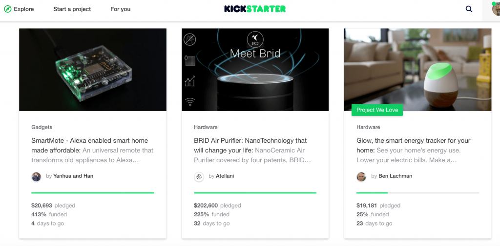 kickstarterのウェブサイト