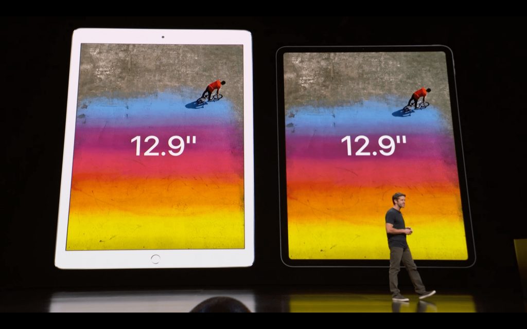 左に12.9インチのiPadProと右に12.9インチの新型ipadproが並んでいる様子